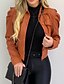 cheap Jackets-Women&#039;s Faux Leather Jacket Going out Spring &amp;  Fall Short Coat Shirt Collar Regular Fit Jacket Long Sleeve Solid Colored Wine Army Green