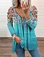 cheap Tops &amp; Blouses-Women&#039;s Floral Graphic Patterned Holiday Weekend Floral Long Sleeve Tunic Blouse Eyelet top V Neck Cut Out Flowing tunic Quarter Zip Basic Essential Streetwear Tops Blue Fuchsia Orange S / Print