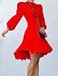 cheap Casual Dresses-Women&#039;s Knee Length Dress A Line Dress Pink Red Long Sleeve Ruffle Solid Color Round Neck Fall Spring Casual Puff Sleeve 2022 S M L XL