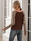 cheap Tops &amp; Blouses-Women&#039;s T shirt Painting Long Sleeve Color Block Leopard V Neck Cut Out Print Basic Tops Regular Fit Gray Black Brown
