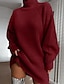 cheap Sweaters-Women&#039;s Pullover Sweater Jumper Chunky Knit Knitted Tunic Turtleneck Solid Color Daily Going out Basic Casual Drop Shoulder Winter Fall Pink Wine S M L / Long Sleeve / Loose Fit