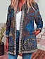 baratos Jaquetas Femininas-Mulheres Blusão Outono Inverno Diário Padrão Casaco Decote Redondo Manter Quente Normal Casual Casaco Manga Longa Bolsos Imprimir Floral Azul