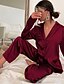 cheap Sleep &amp; Lounge-Women&#039;s 1 set Pajamas Sets Satin Simple Luxury Pure Color Polyester Home Party Street Lapel Gift Shirt Long Sleeve Basic Pant Fall Winter Pocket White Blue