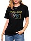 billige T-shirts-Dame T skjorte Grafisk Bokstaver Rund hals Trykt mønster Grunnleggende Årgang Topper Normal Blå Rosa Vin