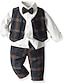 cheap Boys&#039; Clothing Sets-Kids Boys&#039; Suit &amp; Blazer Shirt &amp; Pants Long Sleeve 2 Pieces Gray Navy Blue Print Plaid Casual Daily Cotton Regular Basic Cool 2-8 Years / Fall / Spring
