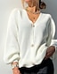 cheap Sweaters-Women&#039;s Cardigan Jumper Knit Knitted Tunic V Neck Solid Color Daily Stylish Drop Shoulder Fall Winter Green White S M L / Long Sleeve / Regular Fit