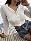 abordables Tops &amp; Blouses-Mujer Blusa Camisa Plano Escote en Pico Volante Recorte de lechuga Elegante Sensual Tops Blanco