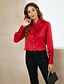 baratos Blusa-Mulheres Blusa Branco Vermelho Castanho Claro Cordões Tecido Brilhante Trabalho Diário Manga Longa Colarinho de Camisa Roupa de rua Seda como cetim Padrão S