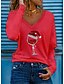 cheap T-Shirts-Christmas Shirt Women&#039;s T shirt Tee Burgundy Tee Heart Dandelion Wine Glass ArmyGreen Black Wine Print Long Sleeve Christmas Casual Daily Basic Christmas V Neck Fall &amp; Winter