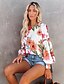 baratos Tops &amp; Blouses-Mulheres Blusa Camisa Social Floral Decote Redondo Imprimir Blusas Branco / Impressão 3D