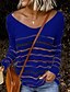 baratos Camisolas-Mulheres Pulôver Suéter Saltador Listrado Tricotado à moda Casual Macia Manga Longa Casacos de malha Outono Inverno Decote V Azul Cinzento Branco