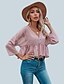 cheap Tops &amp; Blouses-Women&#039;s Plain Holiday Going out Weekend 3/4 Length Sleeve Shirt V Neck See Through Sexy Tops Pink S