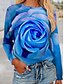 abordables T-shirts-Mujer Floral 3D Festivos Fin de semana Flor Pintura Manga Larga Camiseta Escote Redondo Estampado Básico Tops Azul Piscina Amarillo Rojo S / Impresión 3D