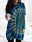 cheap Casual Dresses-Women&#039;s Shift Dress Short Mini Dress Blue Long Sleeve Geometric Print Fall Spring V Neck Casual Loose 2021 M L XL XXL 3XL