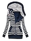 cheap Jackets-Women&#039;s Jacket Fall Winter Daily Long Coat Warm Regular Fit Casual Jacket Long Sleeve Quilted Print Striped Blue Blushing Pink Black