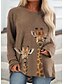 cheap Plus Size Collection-Women&#039;s Shirt Animal Plus Size Daily Holiday Long Sleeve Shirt Round Neck Print Basic Essential Casual Khaki M