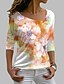 cheap T-Shirts-Women&#039;s T shirt Tee Graphic Floral White Pink Blue Print Long Sleeve Daily Weekend Basic Elegant V Neck Regular Fit Fall &amp; Winter