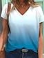 billige T-shirt-Dame T-shirt Lys Lyserød Hvid + Lilla Grøn + blå Trykt mønster Grafisk Farvegradient Afslappet Daglig Kortærmet V-hals Basale Regulær