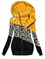 cheap Jackets-Women&#039;s Jacket Hoodied Jacket Full Zip Print Regular Coat Yellow (solid color stitching) Pink (leopard stitching) Wine red (solid color stitching) Gray (pure color stitching) Gray (camouflage / Daily