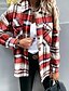 cheap Coats &amp; Trench Coats-Women&#039;s Coat Fall Winter Street Daily Valentine&#039;s Day Regular Coat Warm Breathable Regular Fit Casual Jacket Long Sleeve Pocket Print Plaid / Check Pink Orange Red
