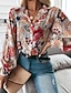 abordables Tops &amp; Blouses-Mujer Noche Blusa Camisa Manga Larga Gráfico Cuello Camisero Estampado Chic de Calle Tops Rosa