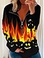 billige Hættetrøjer &amp; sweatshirts-Dame Græskar Flamme Sweatshirt bluse Kvartals lynlås Trykt mønster 3D-udskrivning Halloween Sport Gade Halloween Hættetrøjer Sweatshirts Sort