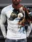 billige Long Sleeve-Herre Unisex Skjorte T-shirt T-Shirts Grafiske tryk Ørn Rund hals Hvid Gul Blå Lilla 3D-udskrivning Daglig Ferie Langærmet Trykt mønster Tøj Designer Afslappet Stor og høj