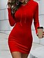 cheap Mini Dresses-Women&#039;s Hoodie Dress Sheath Dress Mini Dress Black Red Brown Pure Color Long Sleeve Fall Ruched Hooded Fall Dress S M L XL
