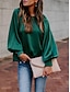 baratos Tops &amp; Blouses-Mulheres Blusa Tecido Decote Redondo Blusas Verde