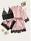 cheap Sleep &amp; Lounge-Women&#039;s 3 Pieces Pajamas Sets Satin Casual Comfort Patchwork Embroidered POLY Home Party Daily Deep V Gift Lace Bow Spring Summer Purple Pink / Super Sexy / Strap