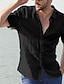 billige Short Sleeves-Herre Skjorte linned skjorte Sommer skjorte Strandtrøje Sort Hvid Blå Kortærmet Vanlig Krave Sommer Forår Gade Afslappet Tøj