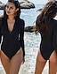 cheap One-Pieces-Women&#039;s UV Sun Protection UPF50+ Breathable Rash Guard One Piece Swimsuit Long Sleeve Front Zip High Neck Bodysuit Bathing Suit Solid Colored Swimming Surfing Beach Water Sports Summer / Stretchy