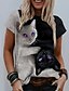 preiswerte T-shirts-Gokomo Damen T-Shirt 61d Cat Print Rundhals Top lässig lose Tunika Bluse Shirt Top Kleidung
