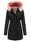 cheap Women&#039;s Coats &amp; Jackets-Women&#039;s Parka Hoodie Jacket Fur Trim Casual Street Daily Going out Coat Long Polyester Black Pink Wine Zipper Fall Winter Hoodie Regular Fit M L XL XXL 3XL / Warm / Breathable / Solid Color