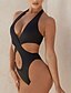 cheap One-Pieces-Women&#039;s Swimwear One Piece trikini Swimsuit Solid Colored Backless Cut Out Ring White Black Halter Neck Bathing Suits Fashion Sexy / Padded Bras