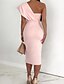 cheap Casual Dresses-Women&#039;s Knee Length Dress Sheath Dress Blue Pink Sleeveless Layered Split Bow Pure Color One Shoulder Spring Summer Party Elegant Sexy 2022 Slim S M L XL / Party Dress