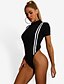 cheap Women&#039;s Clothing-LITB Basic Women&#039;s Striped High Neck Bodysuit Ins Style Basic Top Daily Summer  Motor Shapewear