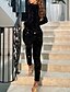 abordables Combinaisons femme-Combinaison-pantalon Femme Couleur Pleine Paillettes Décontractée V Profond Plein Air Usage quotidien Manches Longues Standard Noir S L&#039;autume