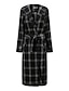 cheap Coats &amp; Trench Coats-Women&#039;s Pea Coat Fall Winter Daily Going out Long Coat Windproof Warm Loose Elegant Streetwear Jacket Long Sleeve Print Striped Plaid / Check Black