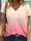 baratos Camiseta-Mulheres Camiseta Rosa Claro Branco + Roxo Verde + Azul Imprimir Gráfico Cores Gradiente Casual Diário Manga Curta Decote V Básico Normal