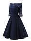 cheap Party Dresses-Women&#039;s Knee Length Dress A Line Dress Wine Navy Blue Half Sleeve Lace Bow Solid Color Off Shoulder Fall Winter Party Elegant Formal 2021 Regular Fit S M L XL XXL / Party Dress
