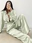 cheap Sleep &amp; Lounge-Women&#039;s 1 set Loungewear Sets Satin Simple Luxury Pure Color Polyester Home Party Street Lapel Gift Shirt Long Sleeve Basic Pant Fall Winter Green Black / Buckle