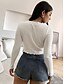 cheap Tops &amp; Blouses-Women&#039;s Blouse Shirt Plain V Neck Ruffle Lettuce Trim Elegant Sexy Tops White