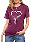 cheap T-Shirts-Women&#039;s T shirt Graphic Heart Letter Round Neck Print Basic Vintage Tops Regular Fit Blue Blushing Pink Wine