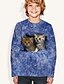 billige T-skjorter og bluser til jenter-barn katt 3d print t-skjorte langermet blå grå dyreprint skole daglig slitasje aktiv 4-12 år / høst