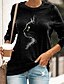 abordables Tee-shirt-T shirt Tee Femme du quotidien Chat Graphic Manches Longues Col Rond Imprimer basique Vert Noir Bleu Hauts Standard S