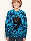 billige T-shirts &amp; Bluser til Piger-børn kat blomst 3d print t-shirt langærmet blå sort dyreprint skole dagligt slid aktiv 4-12 år / efterår