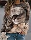 billige Hættetrøjer &amp; Sweatshirts-Dame Sweatshirt bluse Trykt mønster Aktiv Gade Marineblå Brun Kaffe Dyr Kat 3D Afslappet Rund hals Langærmet Mikroelastisk Uden for