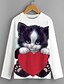billige T-skjorter og bluser til jenter-barn katt 3d print t-skjorte langermet hvit svart dyreprint skole daglig slitasje aktiv 4-12 år / høst
