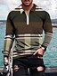 cheap Men&#039;s-Men&#039;s Golf Shirt Collar Geometric Striped White Blue Gray Brown Light Blue 3D Print Long Sleeve Zipper Print Outdoor Casual Tops Fashion Cool Casual Breathable / Winter / Fall / Winter / Sports